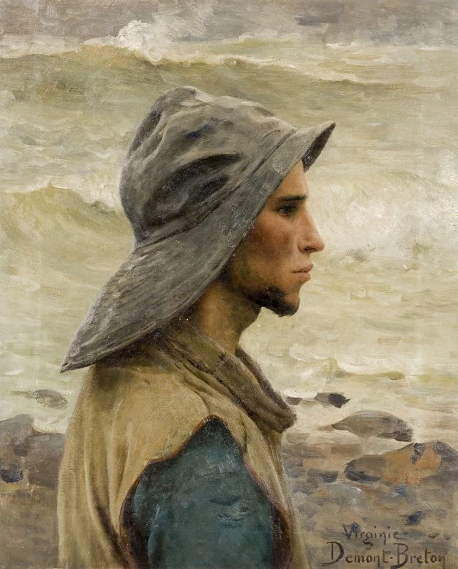 Giovane pescatore che guarda il mare
